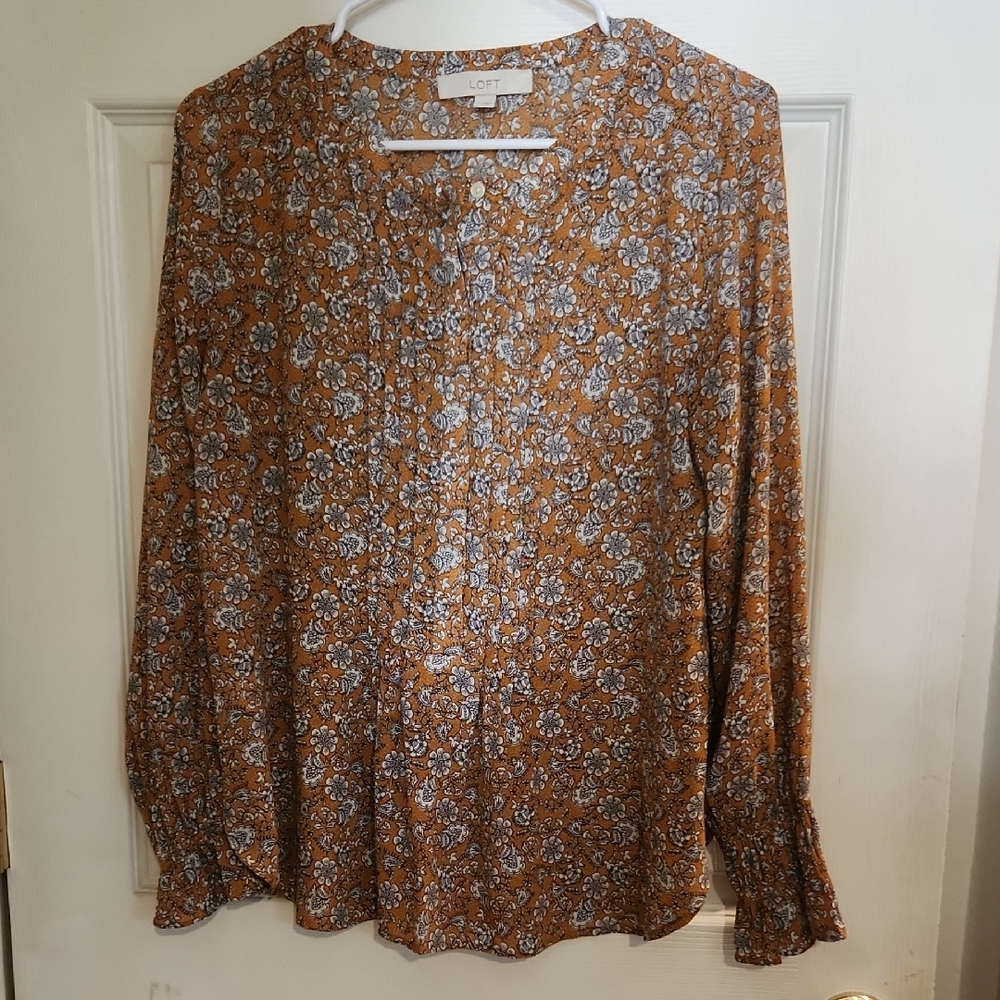 LOFT Women's Floral Brown Blouse